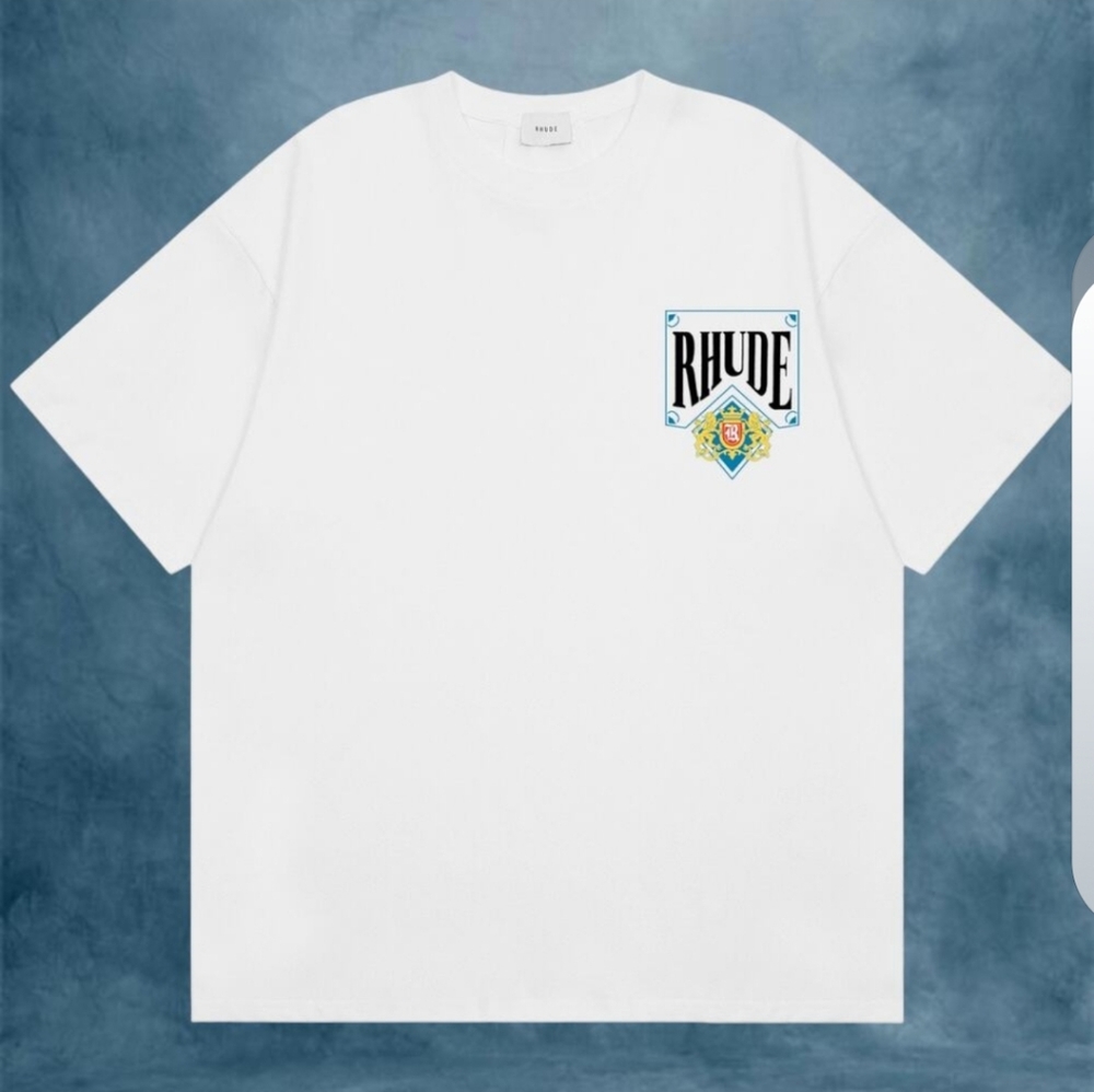 Rhude White Short Sleeve Tee with Graphic Design